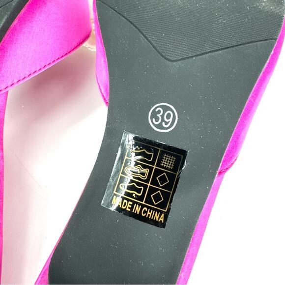Bright Pink Satin Kitten Heel Mules with Pearl Bow Size 39 - Picture 8 of 8